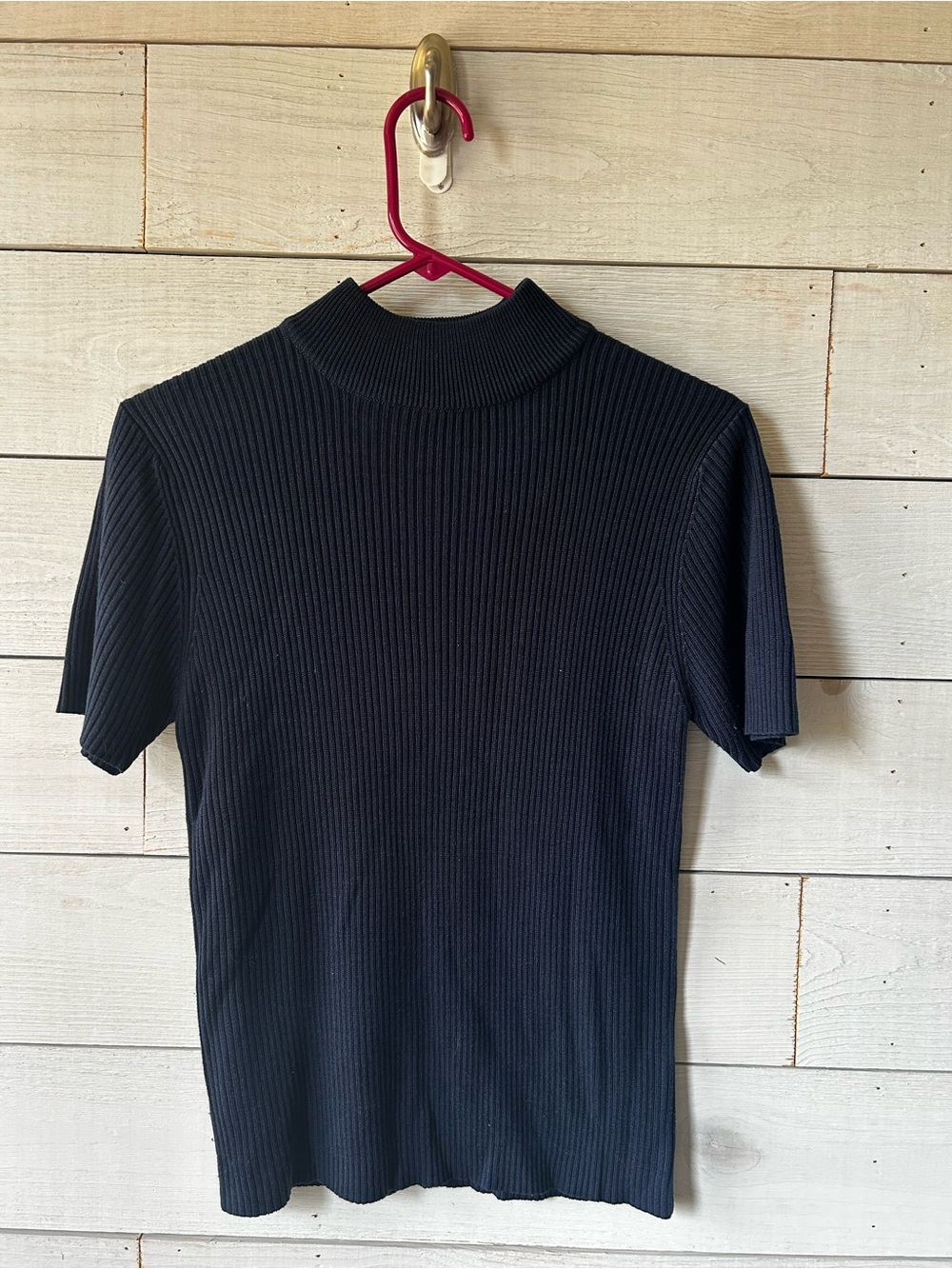 Studio Works Black Ribbed Short-Sleeve Mock Neck Shirt